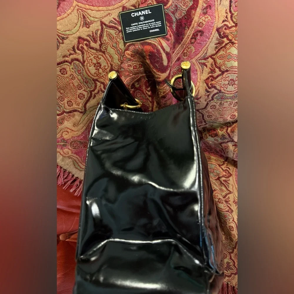 Chanel Quilted Patent Leather Frame Tote, Black